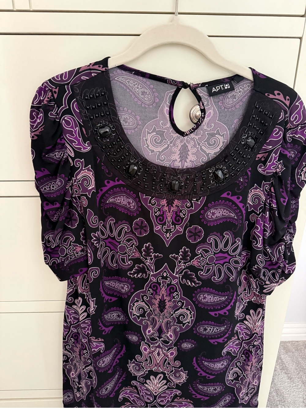 Apt. 9 Black and Purple Paisley Beaded-Neck Tunic